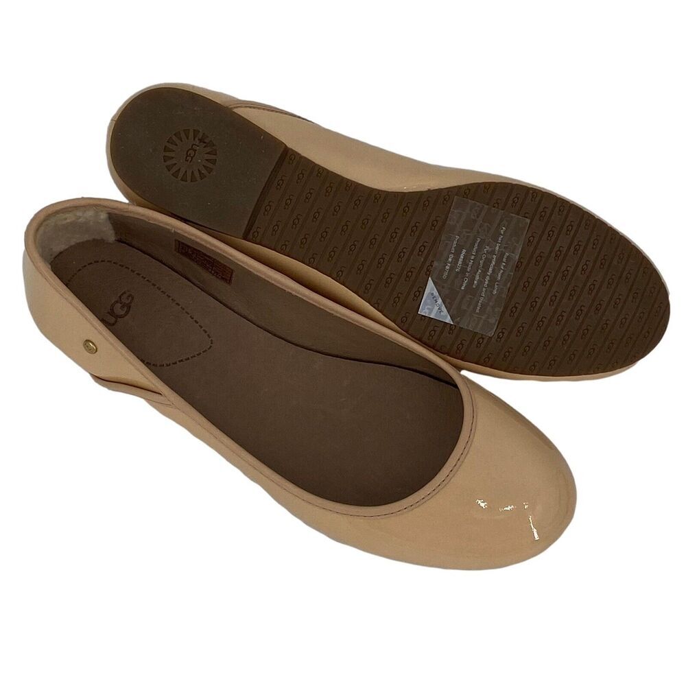 UGG Antora Nude Patent Slip On Ballet Flat Shoe Size 9.5 NWOB